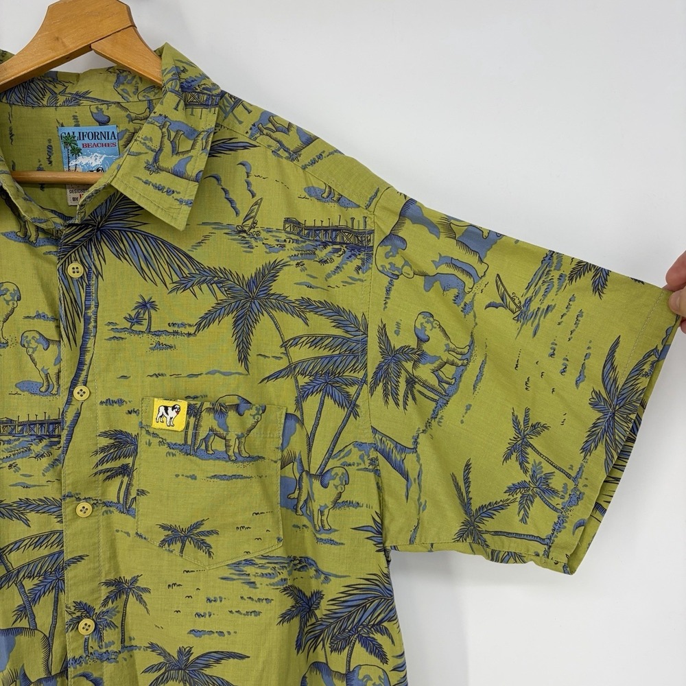 Vtg Big Dogs Hawaiian Shirt XL Island Boat Beach Button Tropical Lounge Vacay